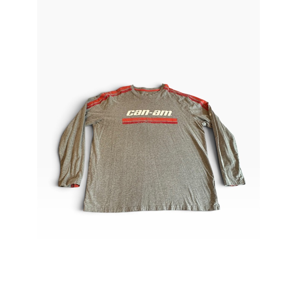 Y2K Can-Am Motorcycle Mens XL Long Sleeve Racing Stripes T-Shirt BRP Gray 2000s
